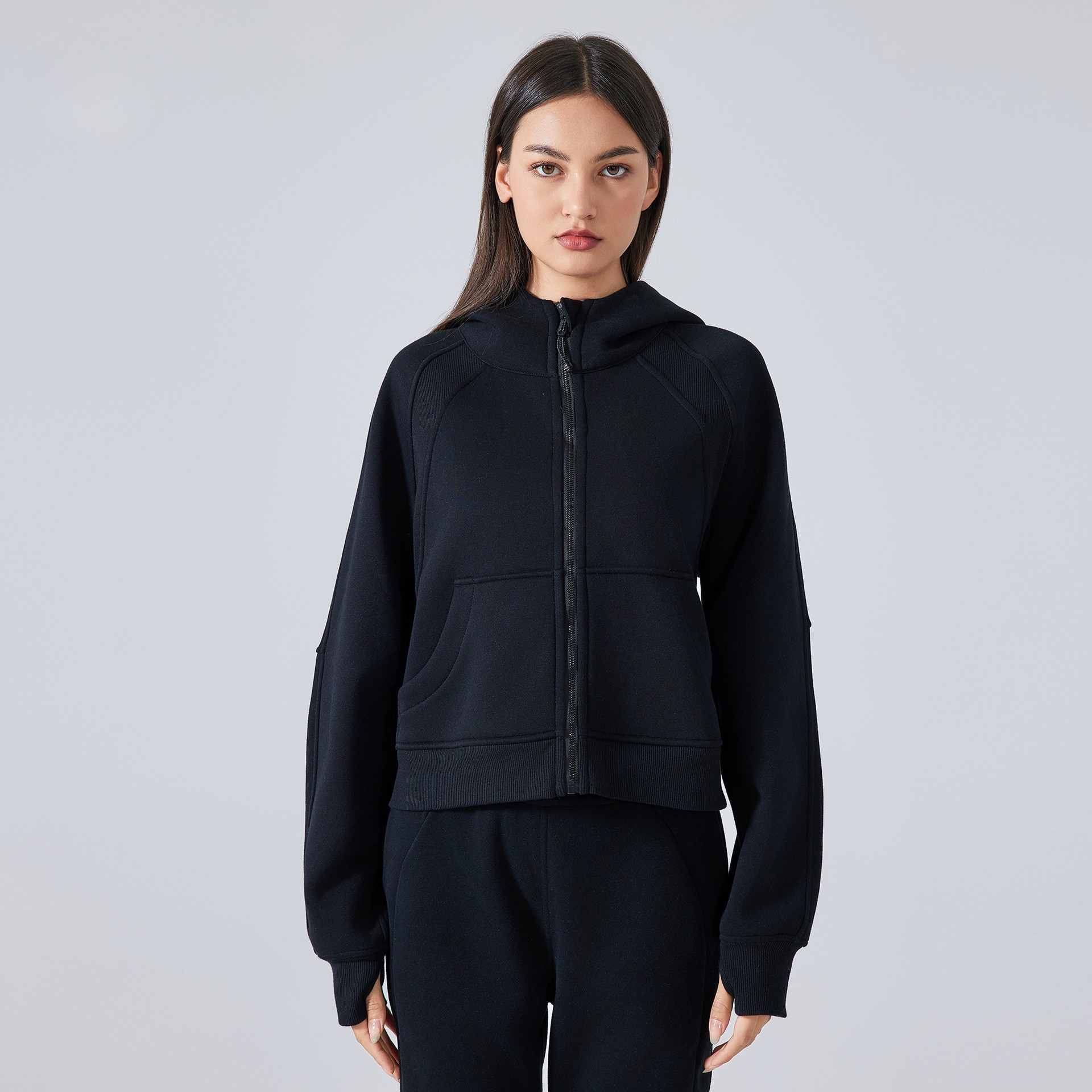 Velvet Hooded Zip Jacket