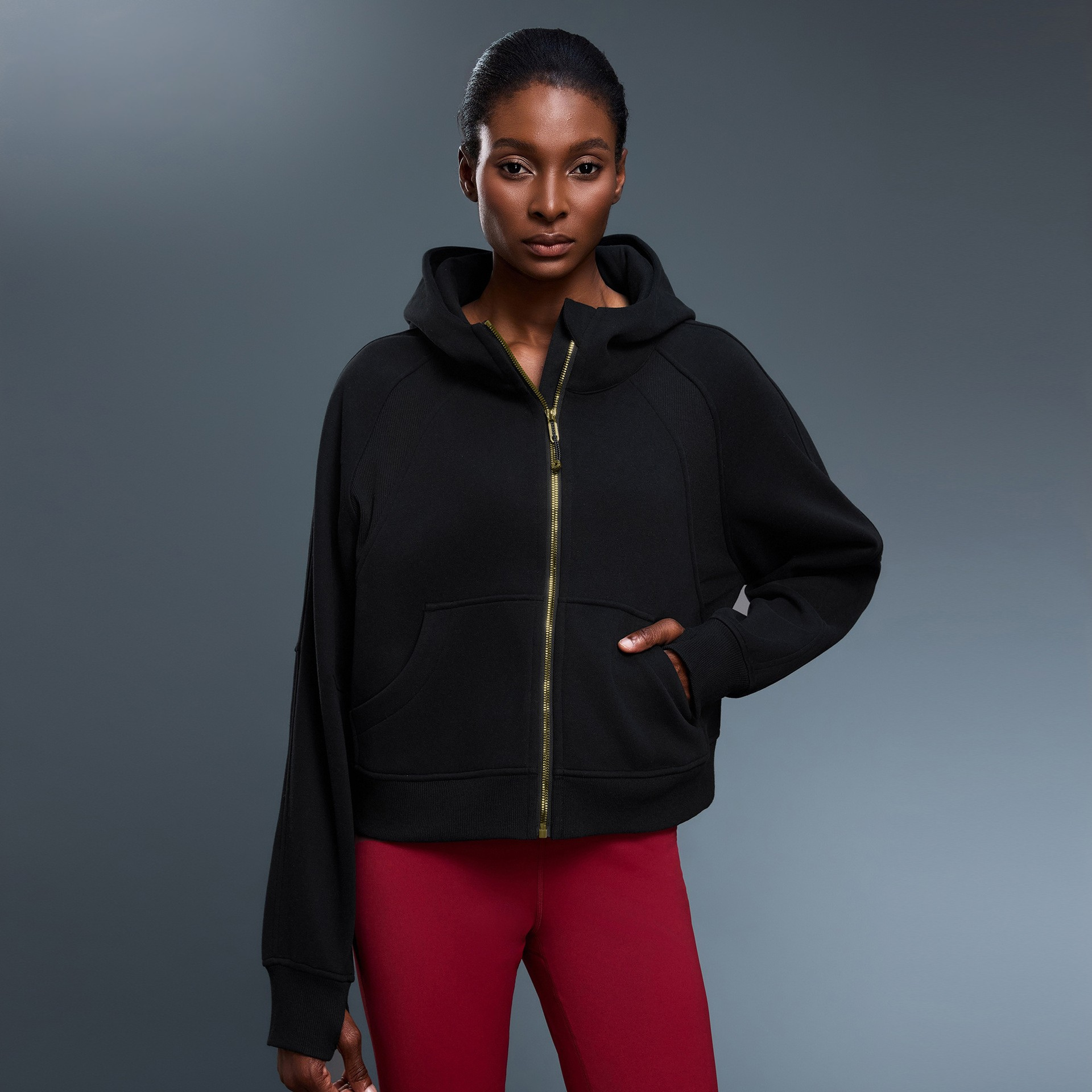 Hooded Velvet Zip Cardigan Jacket