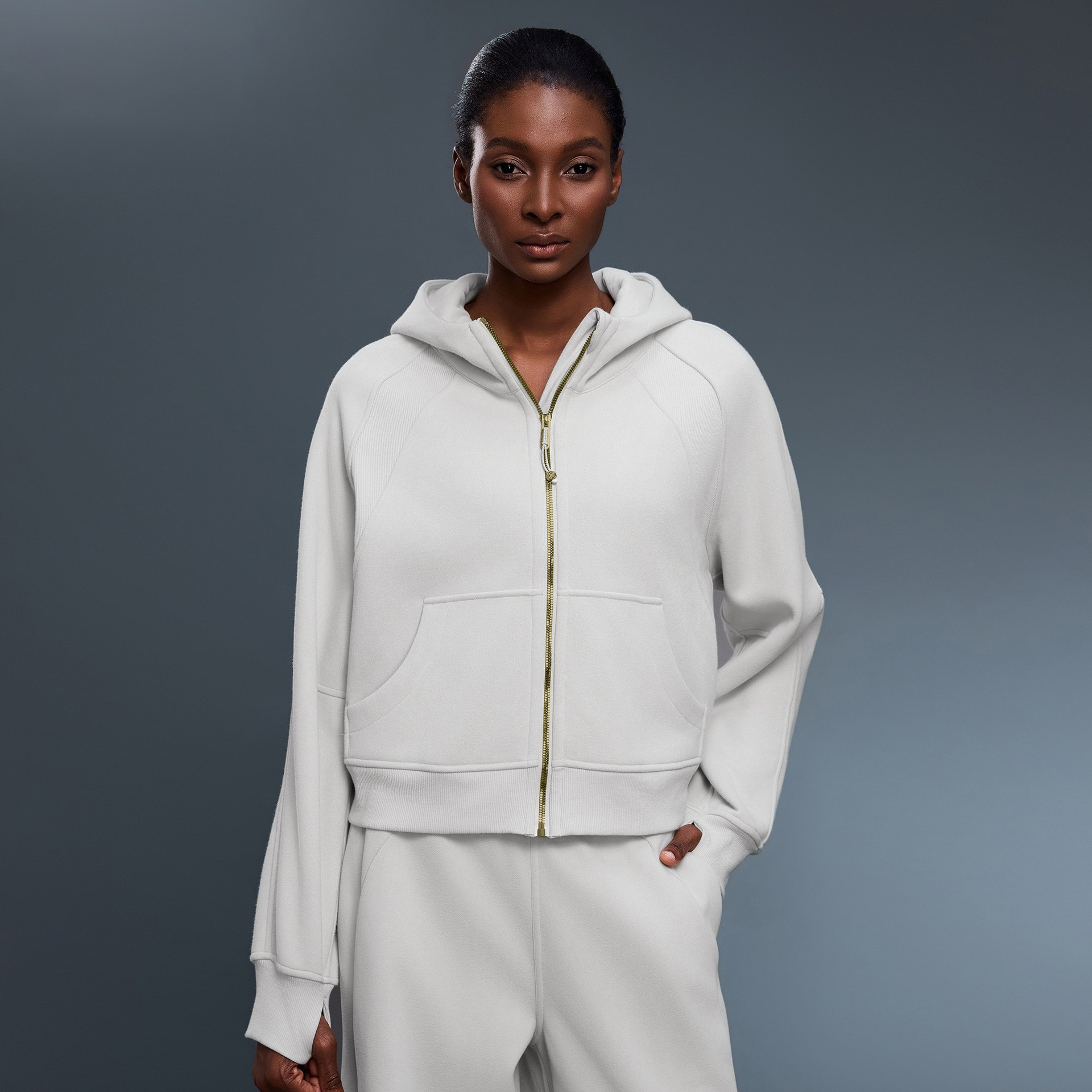 Hooded Velvet Zip Cardigan Jacket