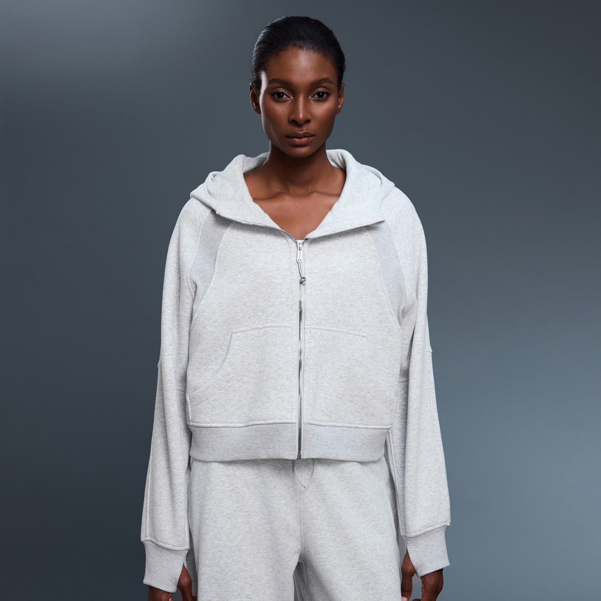 Hooded Velvet Zip Cardigan Jacket