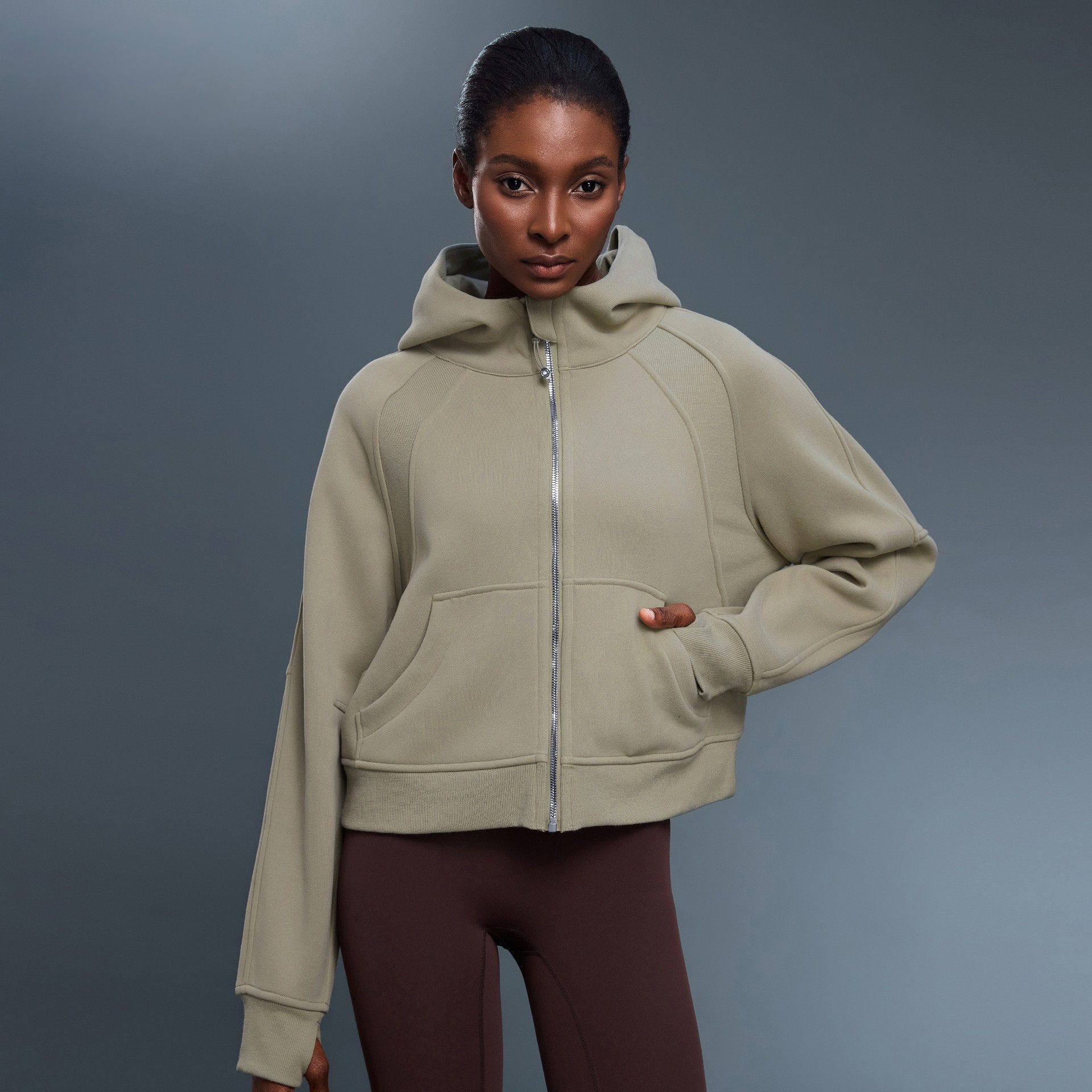 Hooded Velvet Zip Cardigan Jacket