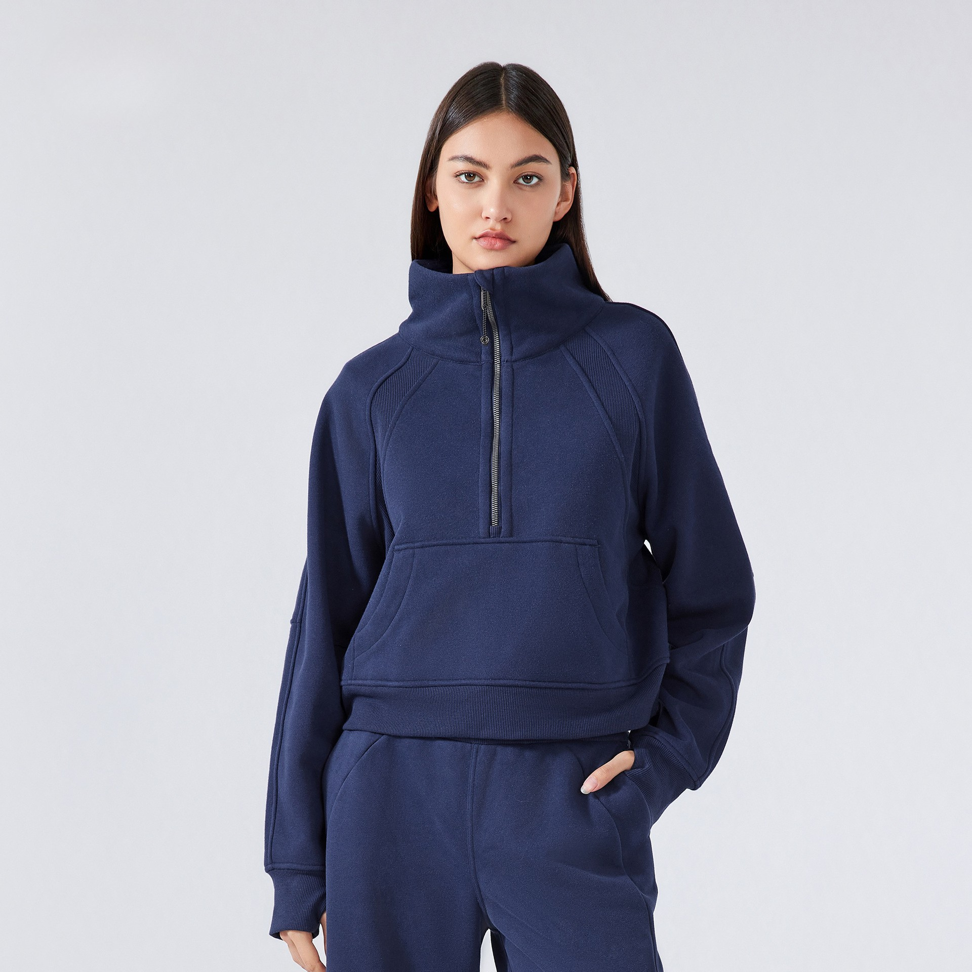 Half-Zip Stand Collar Fleece Pullover